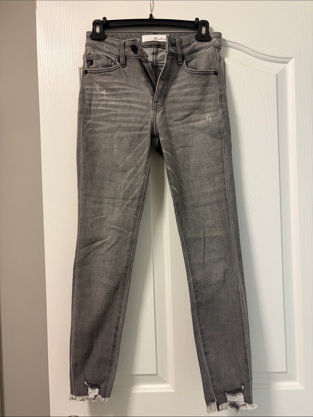 KanCan Gray Distressed Skinny Jeans with Frayed Hem